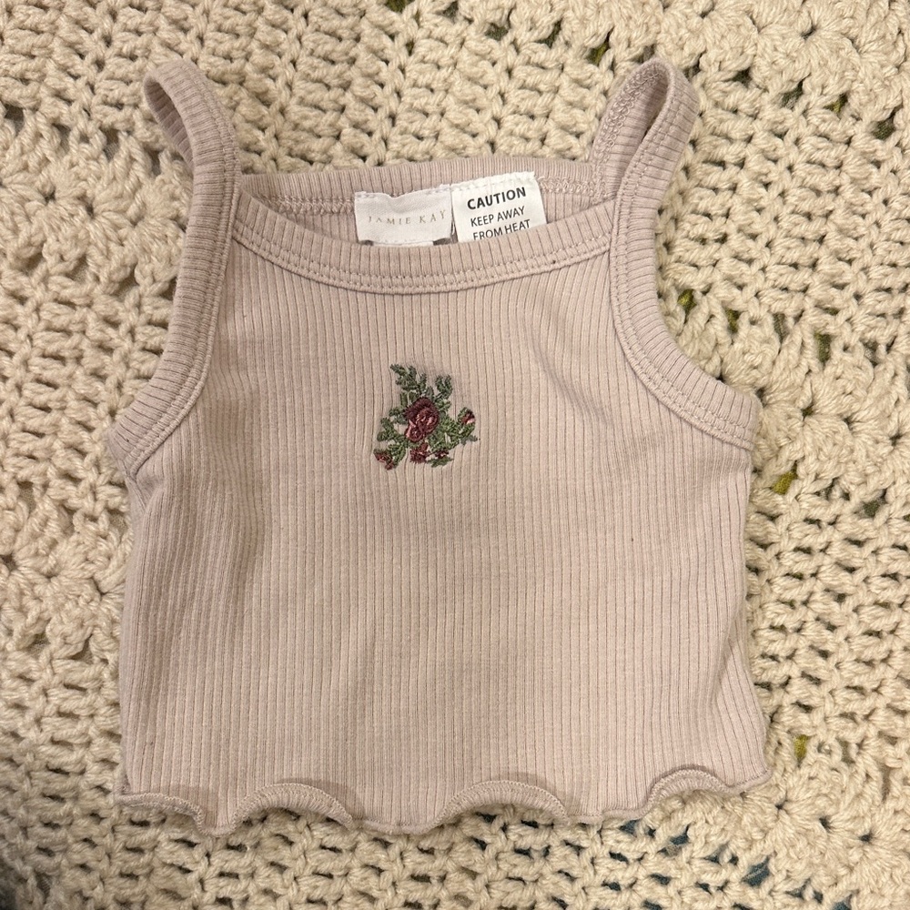 Jamie Kay Ribbed Tank Top with Floral Embroidery